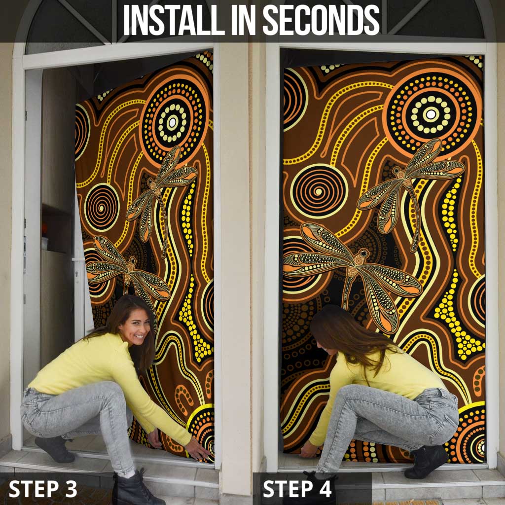 Orange Indigenous Dragonfly Australia Door Cover Aboriginal Art - Aussie Hoodie