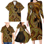 Orange Indigenous Dragonfly Australia Family Matching Long Sleeve Bodycon Dress and Hawaiian Shirt Aboriginal Art - Aussie Hoodie