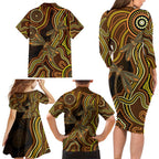 Orange Indigenous Dragonfly Australia Family Matching Long Sleeve Bodycon Dress and Hawaiian Shirt Aboriginal Art - Aussie Hoodie