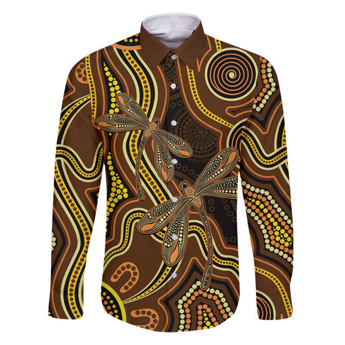 Orange Indigenous Dragonfly Australia Family Matching Long Sleeve Bodycon Dress and Hawaiian Shirt Aboriginal Art - Aussie Hoodie