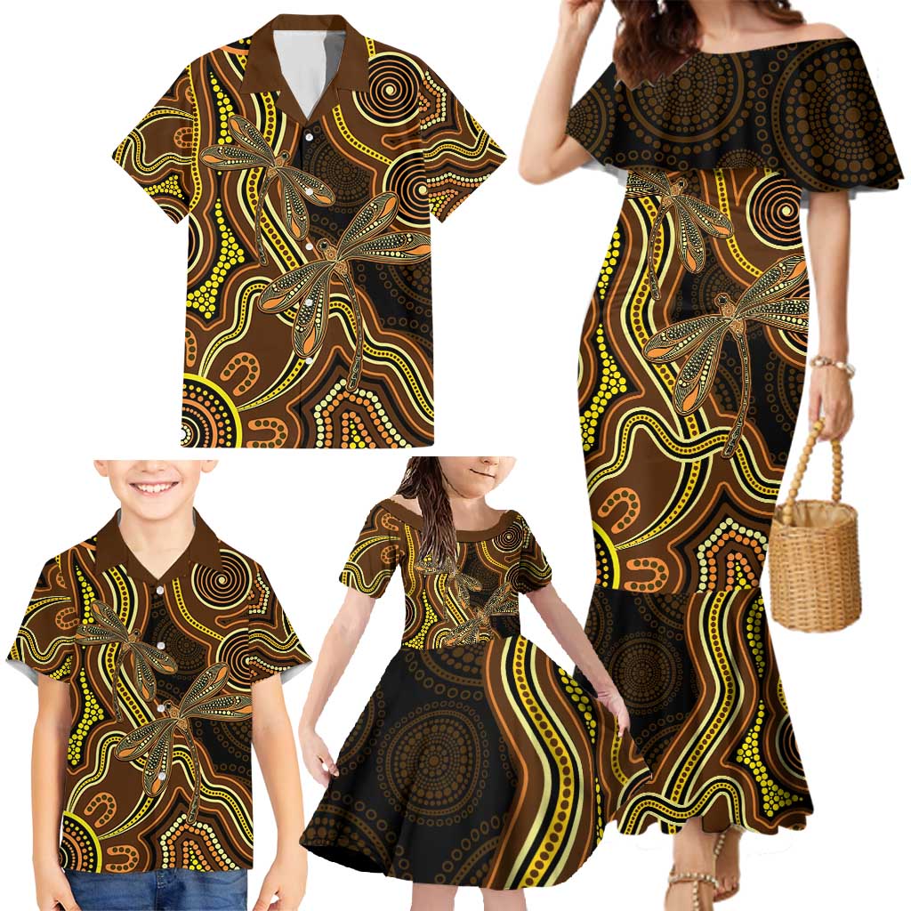 Orange Indigenous Dragonfly Australia Family Matching Mermaid Dress and Hawaiian Shirt Aboriginal Art - Aussie Hoodie