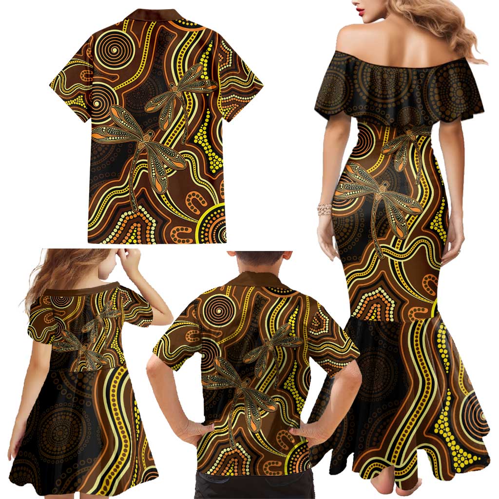 Orange Indigenous Dragonfly Australia Family Matching Mermaid Dress and Hawaiian Shirt Aboriginal Art - Aussie Hoodie