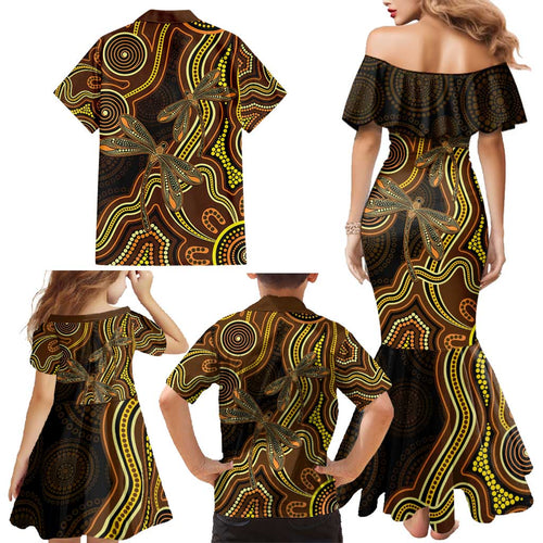 Orange Indigenous Dragonfly Australia Family Matching Mermaid Dress and Hawaiian Shirt Aboriginal Art - Aussie Hoodie