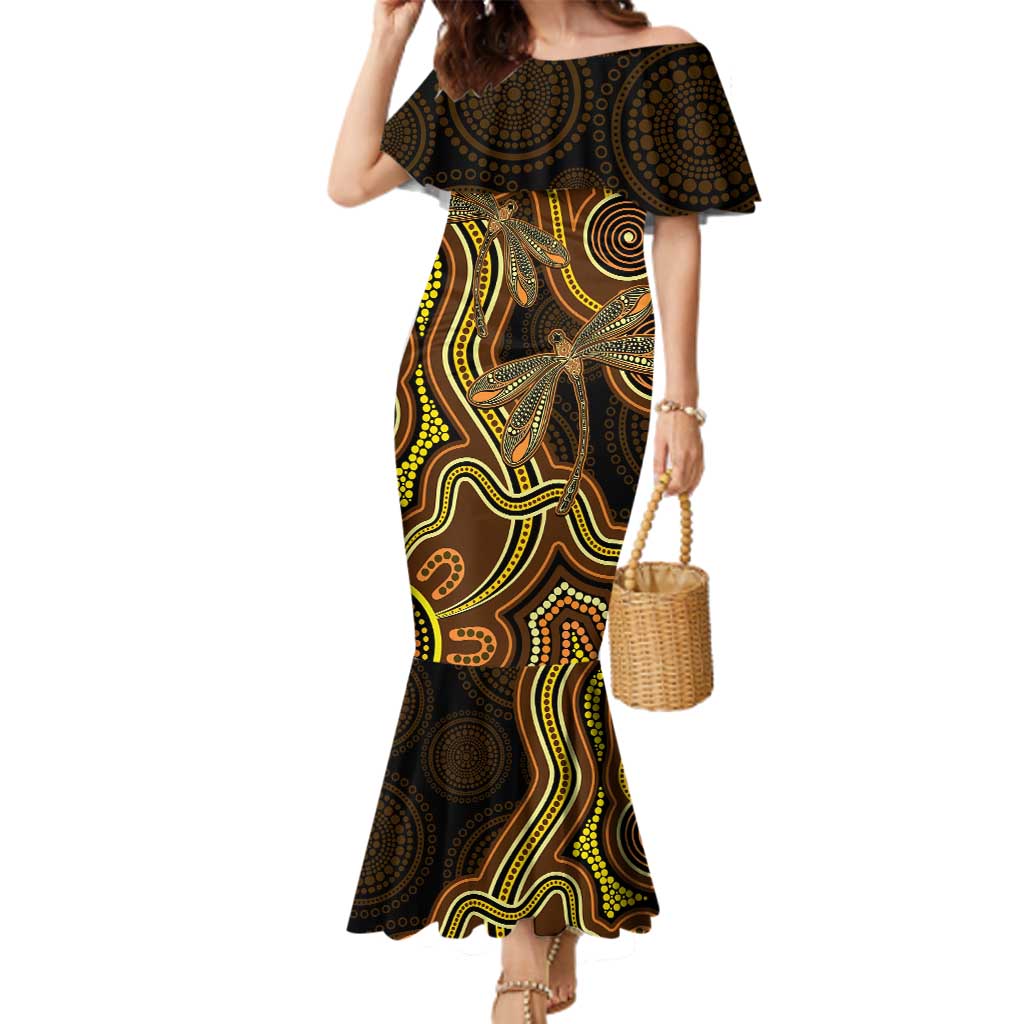 Orange Indigenous Dragonfly Australia Family Matching Mermaid Dress and Hawaiian Shirt Aboriginal Art - Aussie Hoodie