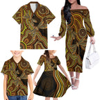 Orange Indigenous Dragonfly Australia Family Matching Off The Shoulder Long Sleeve Dress and Hawaiian Shirt Aboriginal Art - Aussie Hoodie