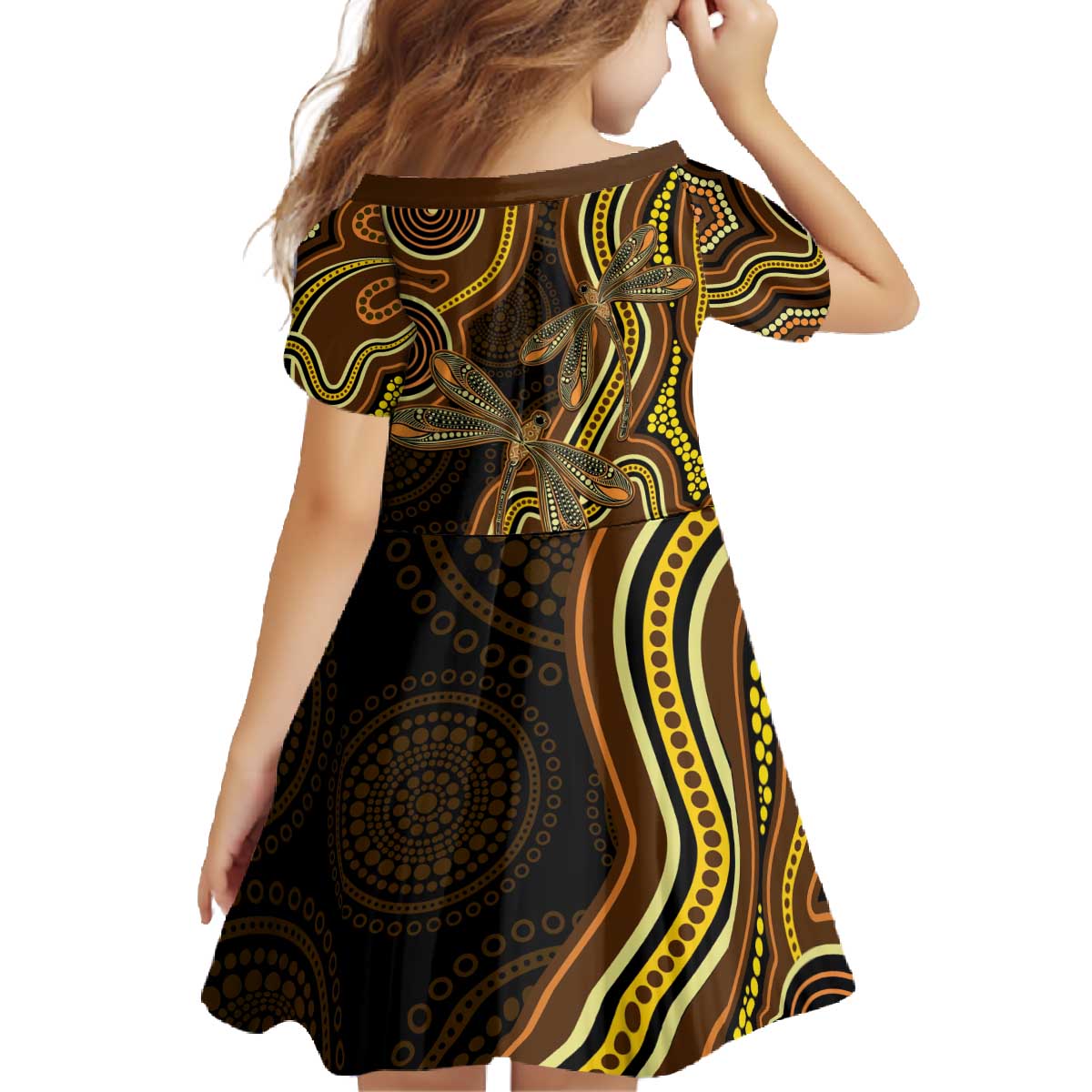 Orange Indigenous Dragonfly Australia Family Matching Off The Shoulder Long Sleeve Dress and Hawaiian Shirt Aboriginal Art - Aussie Hoodie