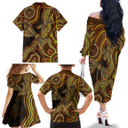 Orange Indigenous Dragonfly Australia Family Matching Off The Shoulder Long Sleeve Dress and Hawaiian Shirt Aboriginal Art - Aussie Hoodie