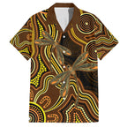 Orange Indigenous Dragonfly Australia Family Matching Off The Shoulder Long Sleeve Dress and Hawaiian Shirt Aboriginal Art - Aussie Hoodie