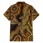 Orange Indigenous Dragonfly Australia Family Matching Off The Shoulder Long Sleeve Dress and Hawaiian Shirt Aboriginal Art - Aussie Hoodie