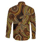 Orange Indigenous Dragonfly Australia Family Matching Off The Shoulder Long Sleeve Dress and Hawaiian Shirt Aboriginal Art - Aussie Hoodie