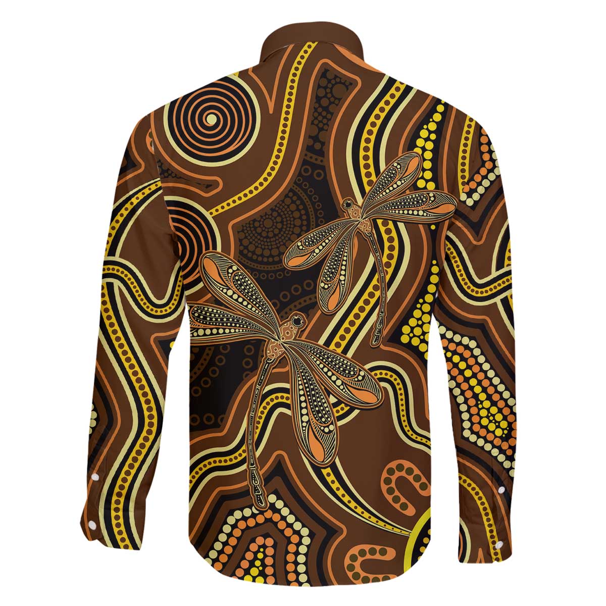 Orange Indigenous Dragonfly Australia Family Matching Off The Shoulder Long Sleeve Dress and Hawaiian Shirt Aboriginal Art - Aussie Hoodie