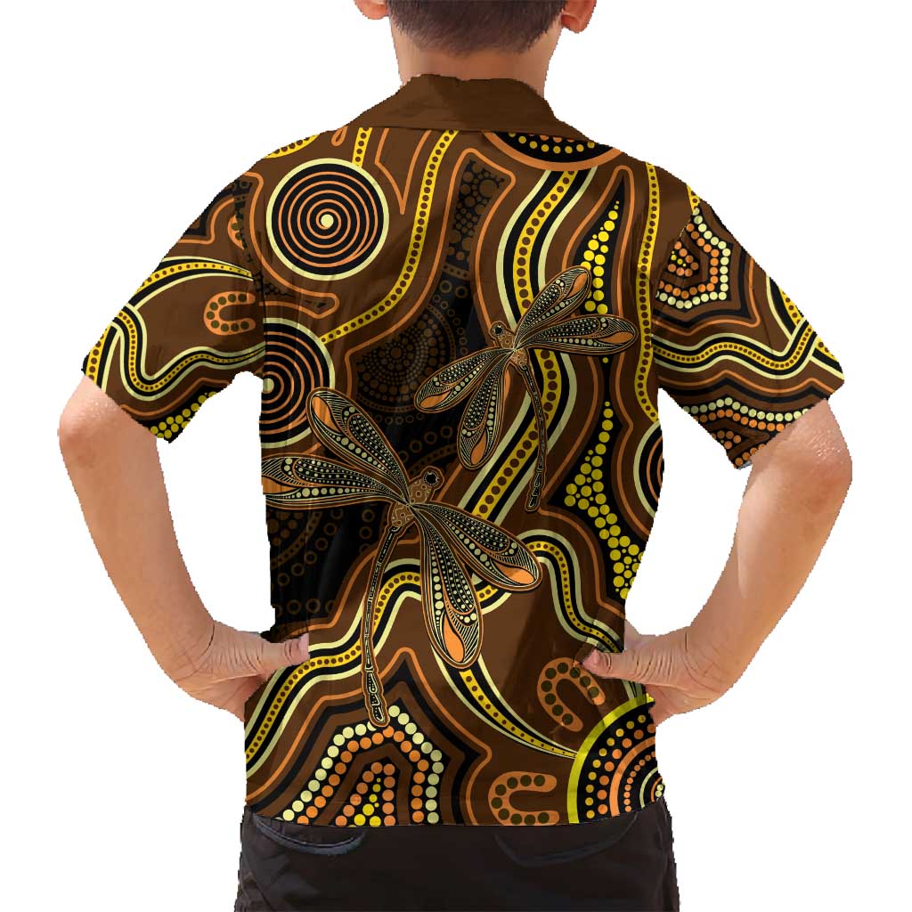 Orange Indigenous Dragonfly Australia Family Matching Off Shoulder Maxi Dress and Hawaiian Shirt Aboriginal Art - Aussie Hoodie