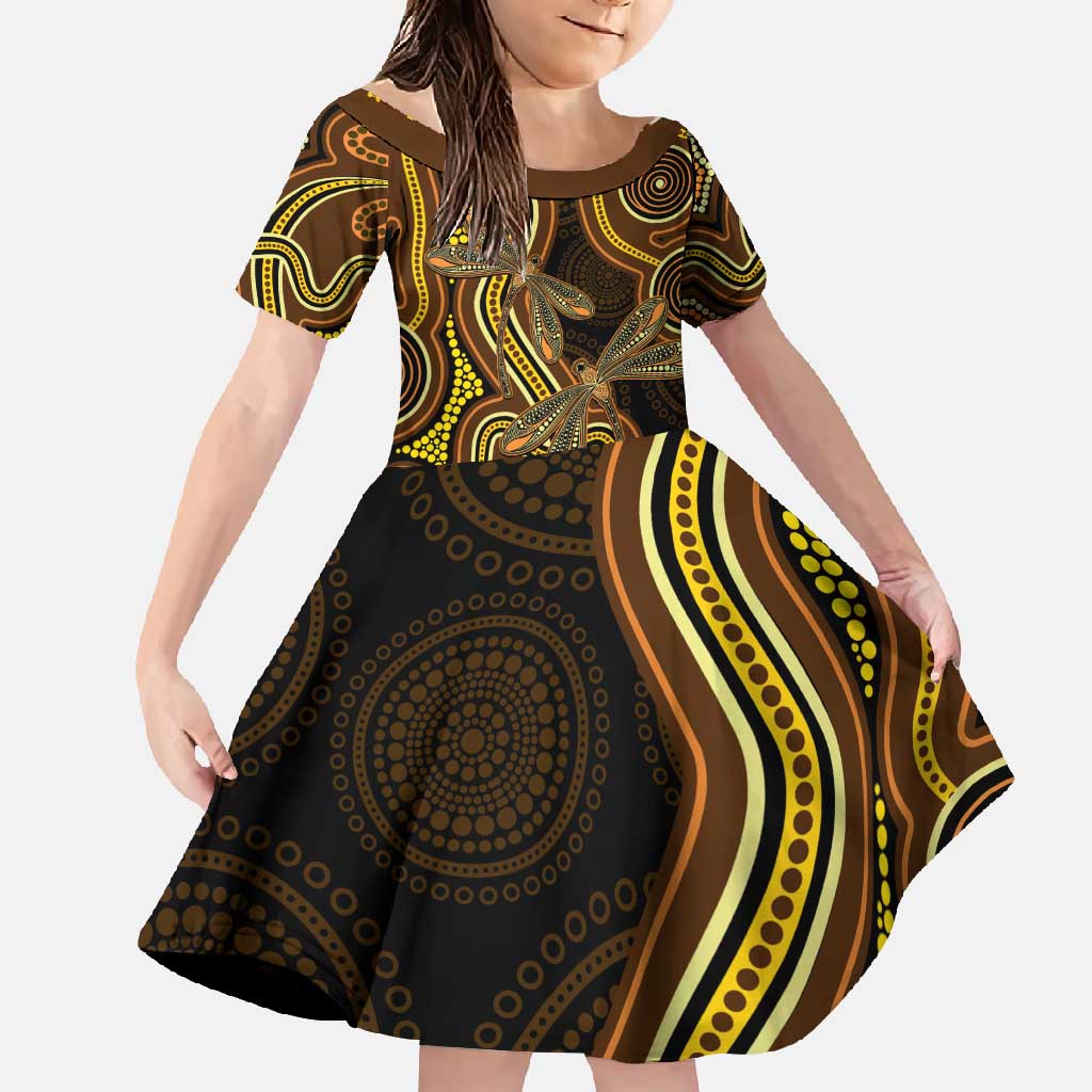 Orange Indigenous Dragonfly Australia Family Matching Off Shoulder Maxi Dress and Hawaiian Shirt Aboriginal Art - Aussie Hoodie