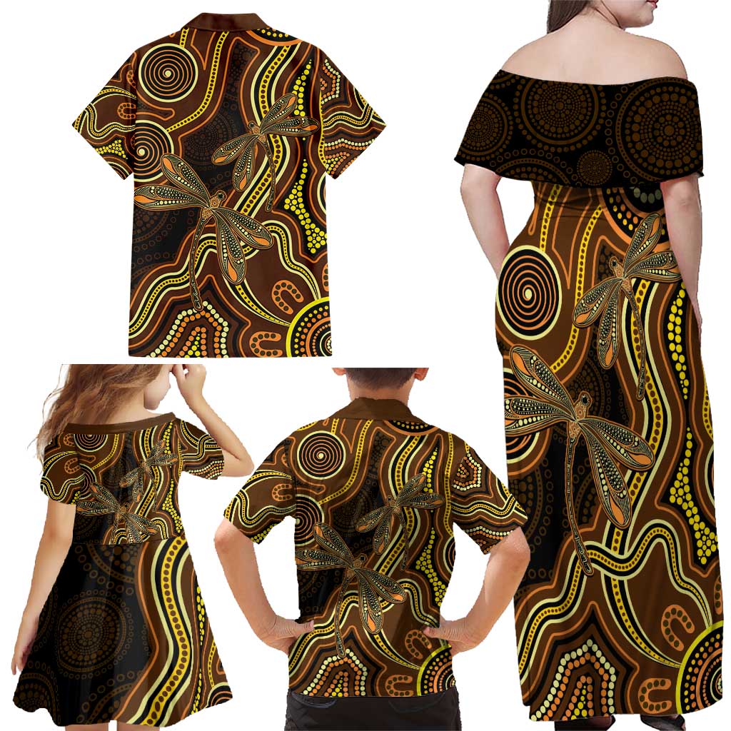Orange Indigenous Dragonfly Australia Family Matching Off Shoulder Maxi Dress and Hawaiian Shirt Aboriginal Art - Aussie Hoodie