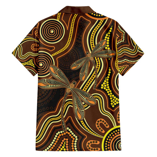 Orange Indigenous Dragonfly Australia Family Matching Off Shoulder Maxi Dress and Hawaiian Shirt Aboriginal Art - Aussie Hoodie