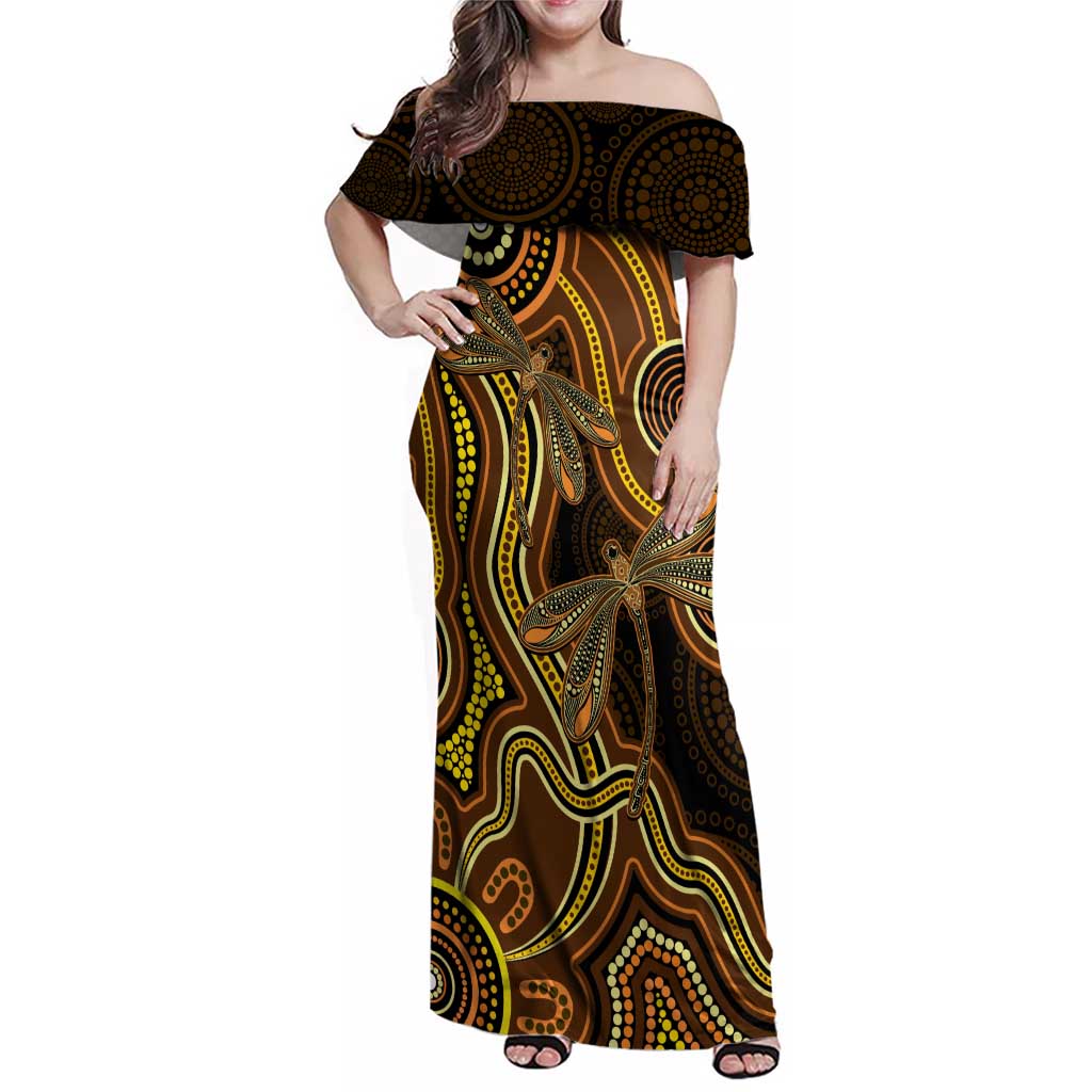 Orange Indigenous Dragonfly Australia Family Matching Off Shoulder Maxi Dress and Hawaiian Shirt Aboriginal Art - Aussie Hoodie