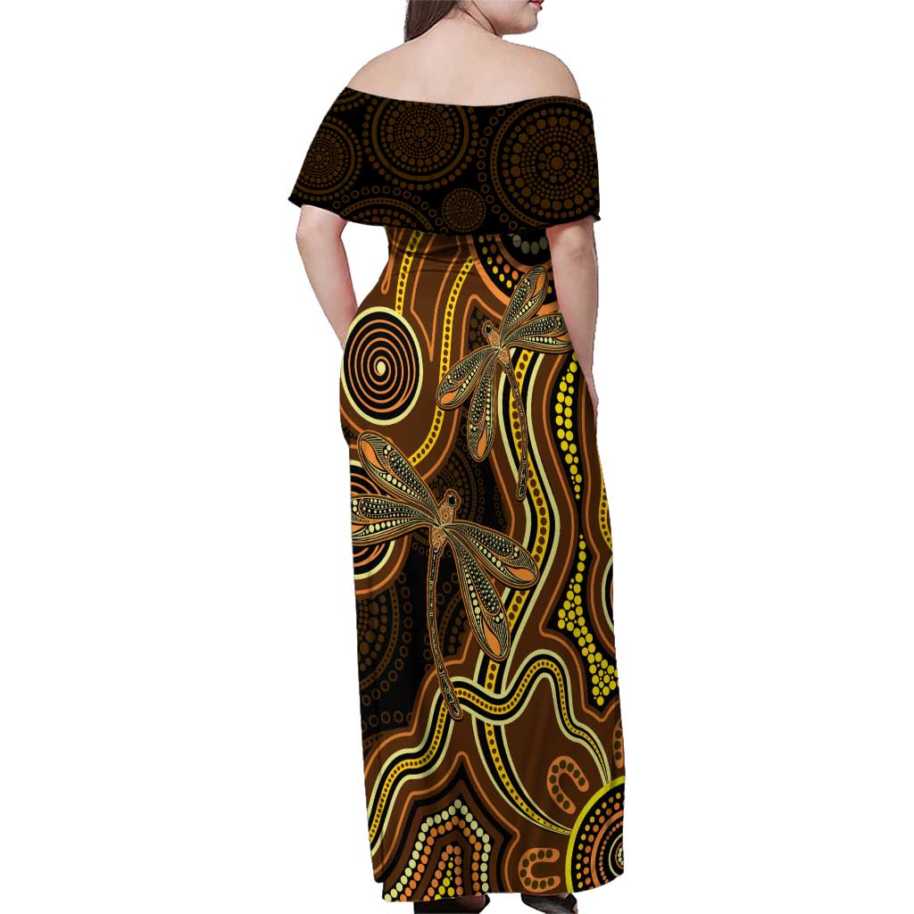 Orange Indigenous Dragonfly Australia Family Matching Off Shoulder Maxi Dress and Hawaiian Shirt Aboriginal Art - Aussie Hoodie