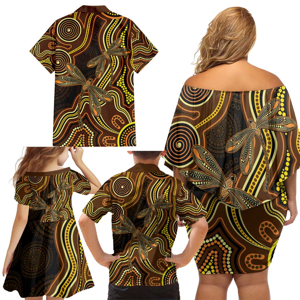 Orange Indigenous Dragonfly Australia Family Matching Off Shoulder Short Dress and Hawaiian Shirt Aboriginal Art - Aussie Hoodie