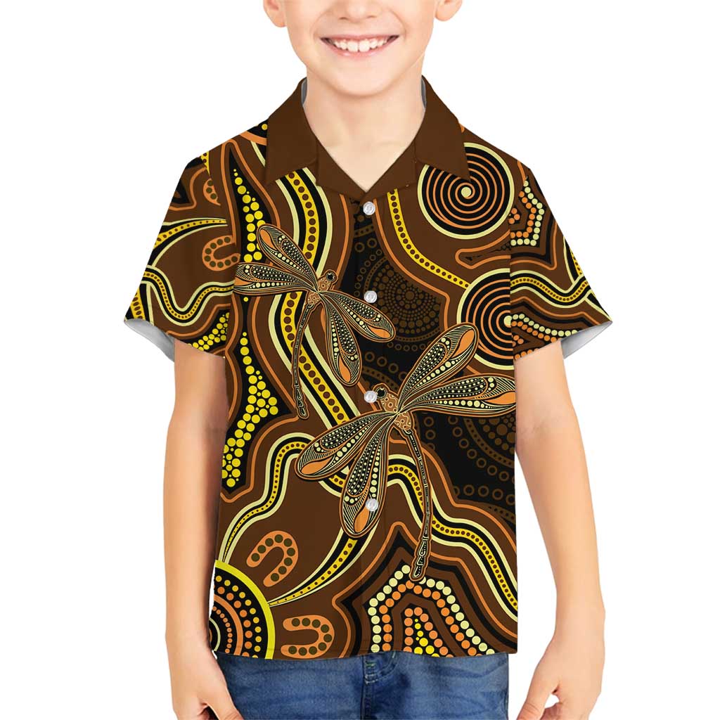 Orange Indigenous Dragonfly Australia Family Matching Off Shoulder Short Dress and Hawaiian Shirt Aboriginal Art - Aussie Hoodie