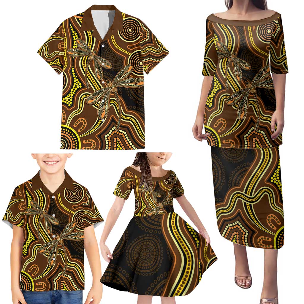 Orange Indigenous Dragonfly Australia Family Matching Puletasi and Hawaiian Shirt Aboriginal Art - Aussie Hoodie