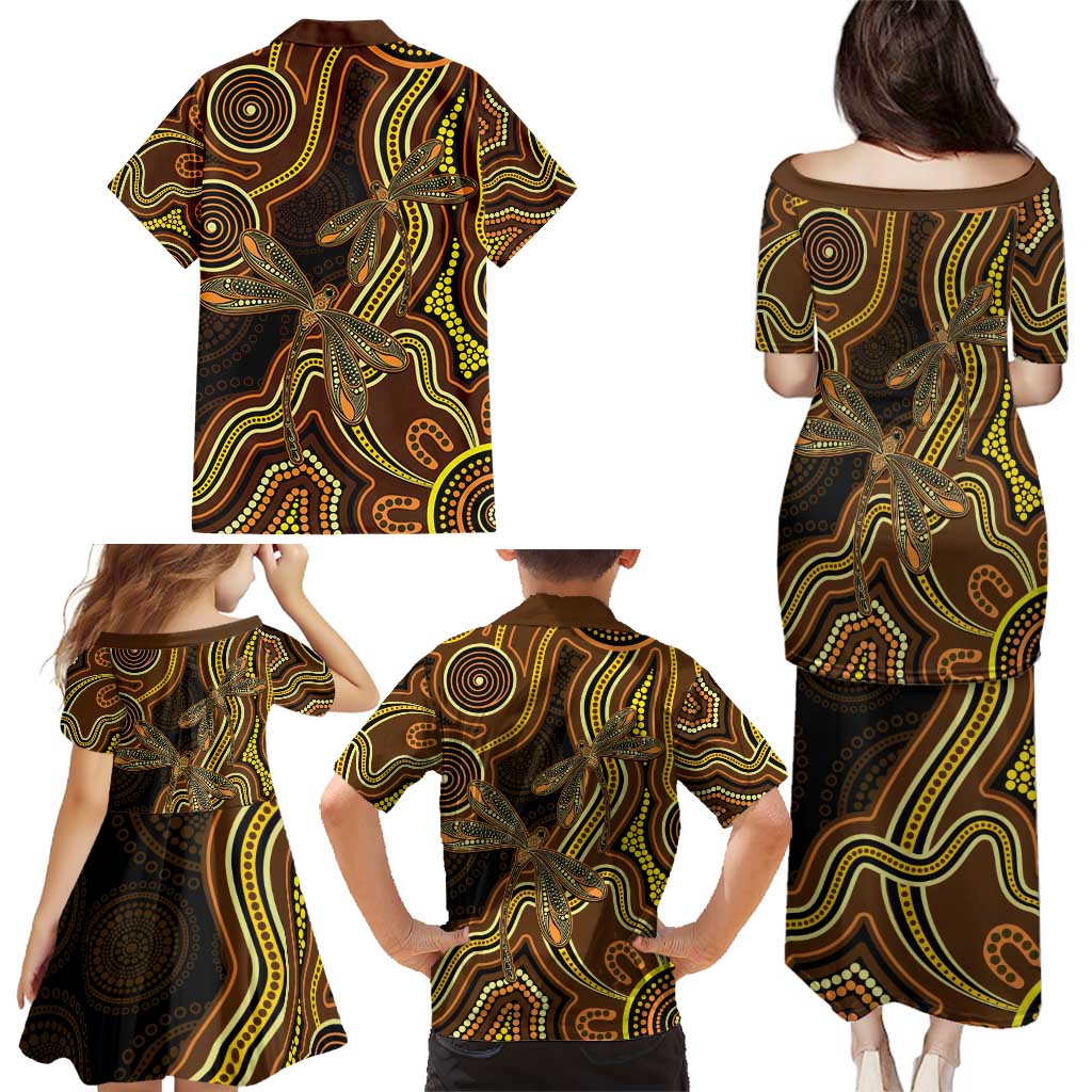 Orange Indigenous Dragonfly Australia Family Matching Puletasi and Hawaiian Shirt Aboriginal Art - Aussie Hoodie