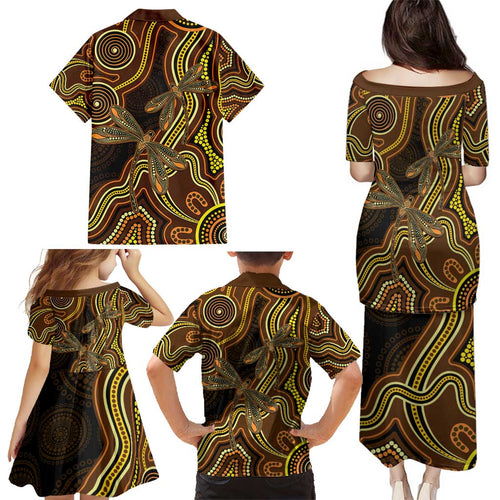 Orange Indigenous Dragonfly Australia Family Matching Puletasi and Hawaiian Shirt Aboriginal Art - Aussie Hoodie