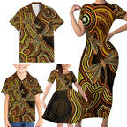 Orange Indigenous Dragonfly Australia Family Matching Short Sleeve Bodycon Dress and Hawaiian Shirt Aboriginal Art - Aussie Hoodie