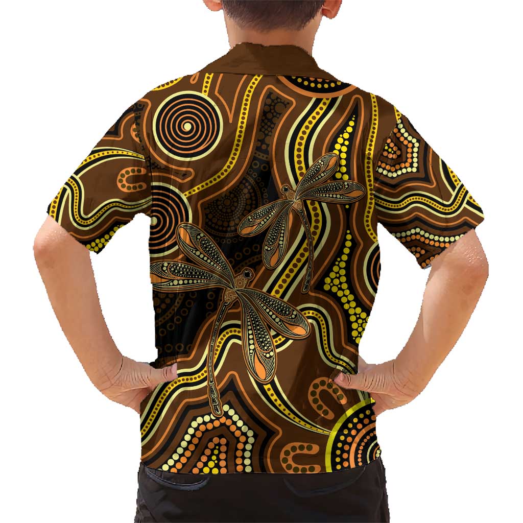 Orange Indigenous Dragonfly Australia Family Matching Short Sleeve Bodycon Dress and Hawaiian Shirt Aboriginal Art - Aussie Hoodie