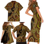 Orange Indigenous Dragonfly Australia Family Matching Short Sleeve Bodycon Dress and Hawaiian Shirt Aboriginal Art - Aussie Hoodie