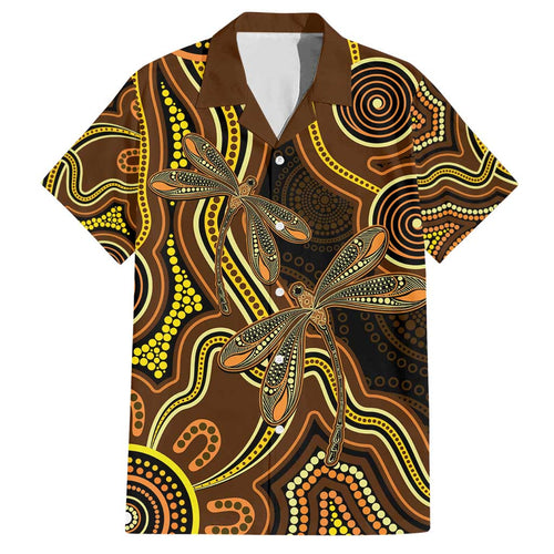 Orange Indigenous Dragonfly Australia Family Matching Short Sleeve Bodycon Dress and Hawaiian Shirt Aboriginal Art - Aussie Hoodie