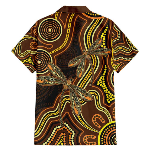 Orange Indigenous Dragonfly Australia Family Matching Short Sleeve Bodycon Dress and Hawaiian Shirt Aboriginal Art - Aussie Hoodie