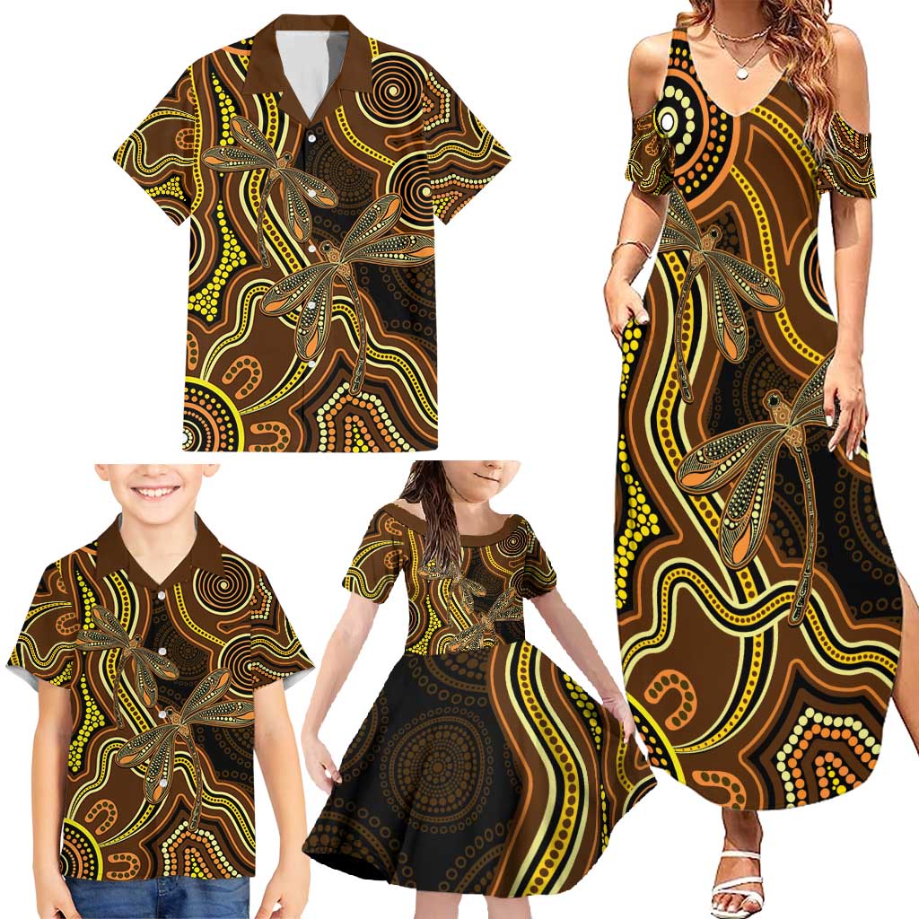 Orange Indigenous Dragonfly Australia Family Matching Summer Maxi Dress and Hawaiian Shirt Aboriginal Art - Aussie Hoodie