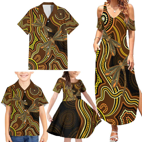 Orange Indigenous Dragonfly Australia Family Matching Summer Maxi Dress and Hawaiian Shirt Aboriginal Art - Aussie Hoodie