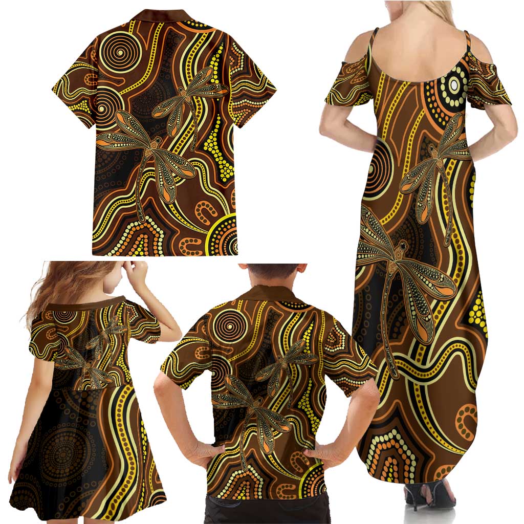 Orange Indigenous Dragonfly Australia Family Matching Summer Maxi Dress and Hawaiian Shirt Aboriginal Art - Aussie Hoodie