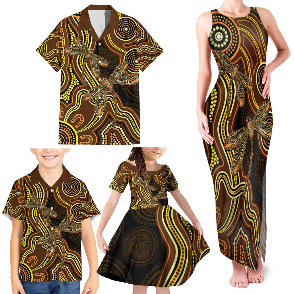 Orange Indigenous Dragonfly Australia Family Matching Tank Maxi Dress and Hawaiian Shirt Aboriginal Art - Aussie Hoodie