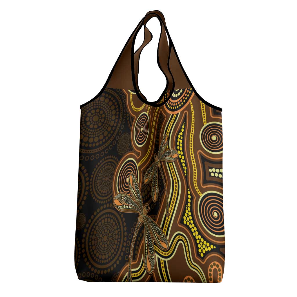 Orange Indigenous Dragonfly Australia Grocery Bag Aboriginal Art - Aussie Hoodie