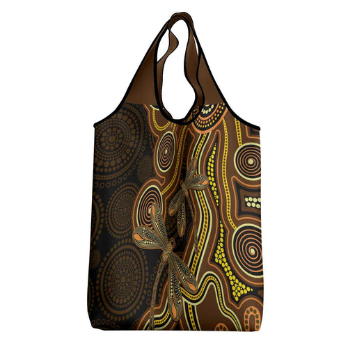 Orange Indigenous Dragonfly Australia Grocery Bag Aboriginal Art - Aussie Hoodie