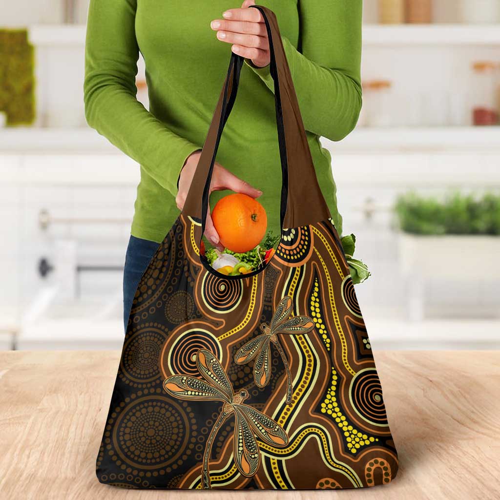 Orange Indigenous Dragonfly Australia Grocery Bag Aboriginal Art - Aussie Hoodie
