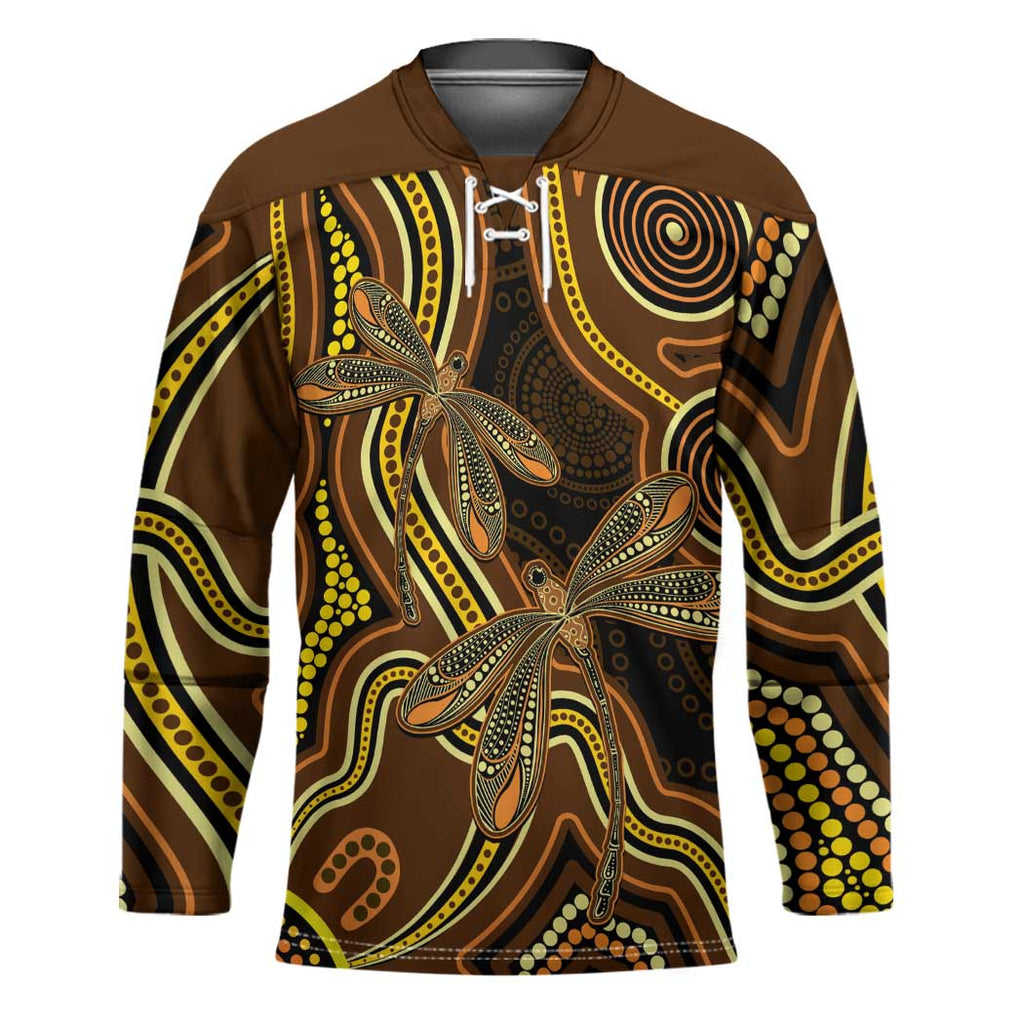 Orange Indigenous Dragonfly Australia Hockey Jersey Aboriginal Art - Aussie Hoodie
