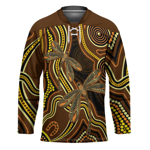 Orange Indigenous Dragonfly Australia Hockey Jersey Aboriginal Art - Aussie Hoodie