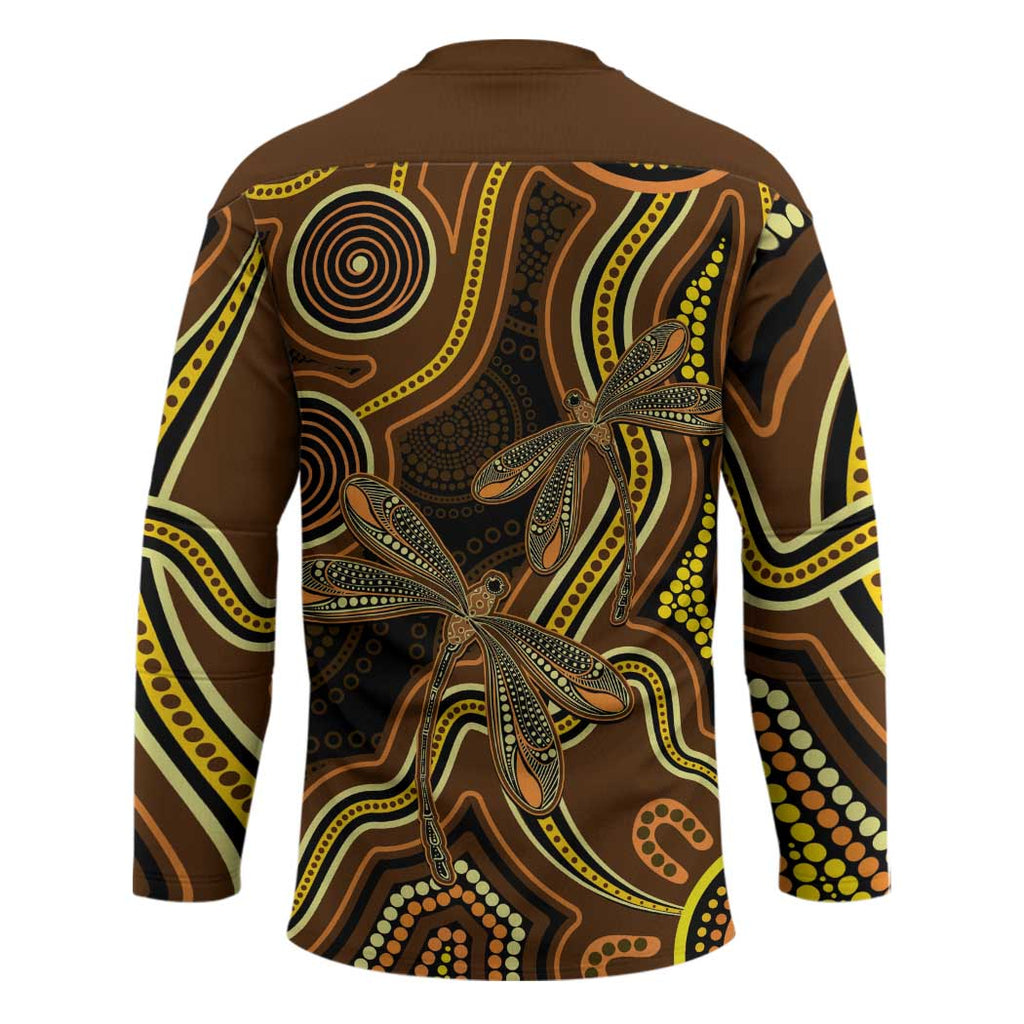 Orange Indigenous Dragonfly Australia Hockey Jersey Aboriginal Art - Aussie Hoodie