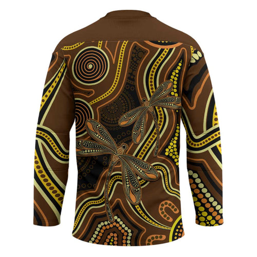 Orange Indigenous Dragonfly Australia Hockey Jersey Aboriginal Art - Aussie Hoodie