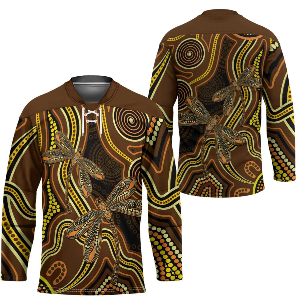 Orange Indigenous Dragonfly Australia Hockey Jersey Aboriginal Art - Aussie Hoodie