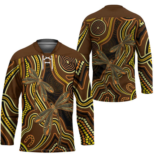 Orange Indigenous Dragonfly Australia Hockey Jersey Aboriginal Art - Aussie Hoodie