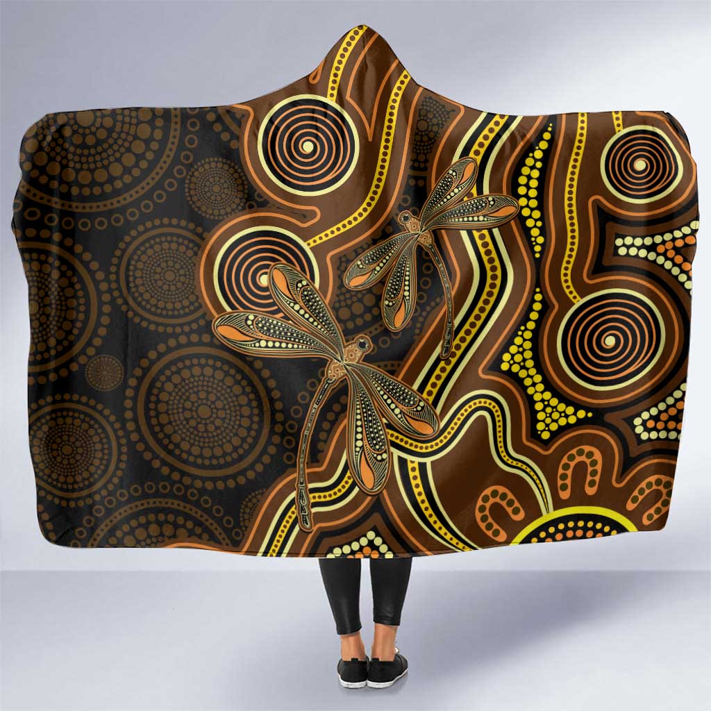 Orange Indigenous Dragonfly Australia Hooded Blanket Aboriginal Art - Aussie Hoodie