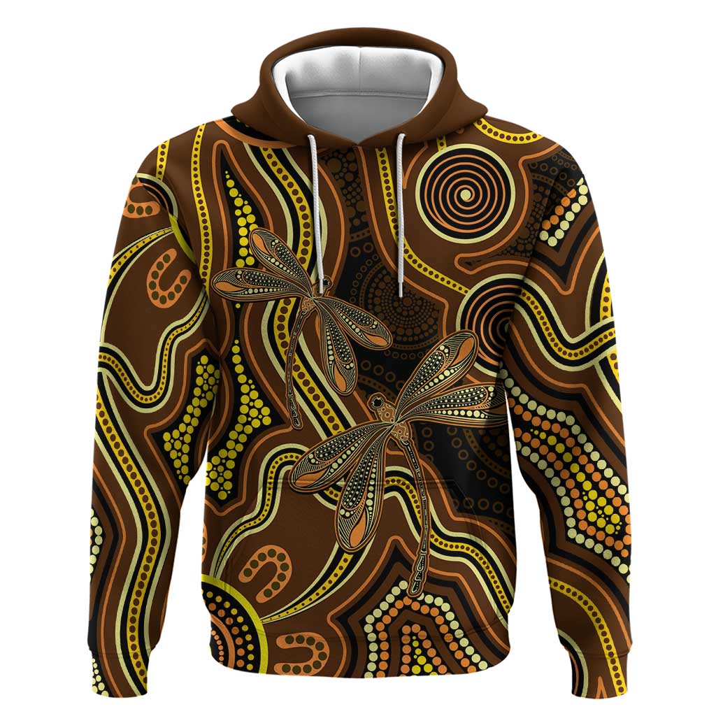 Orange Indigenous Dragonfly Australia Hoodie Aboriginal Art - Aussie Hoodie
