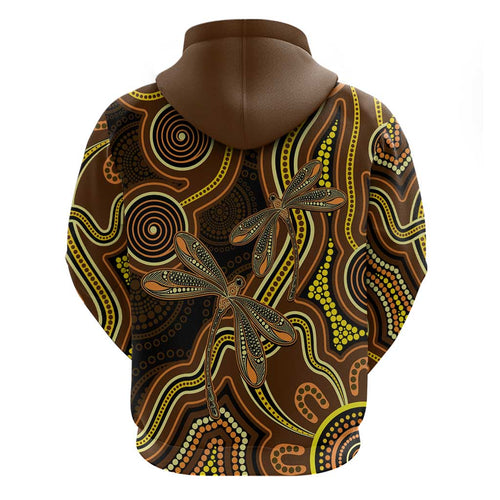 Orange Indigenous Dragonfly Australia Hoodie Aboriginal Art - Aussie Hoodie
