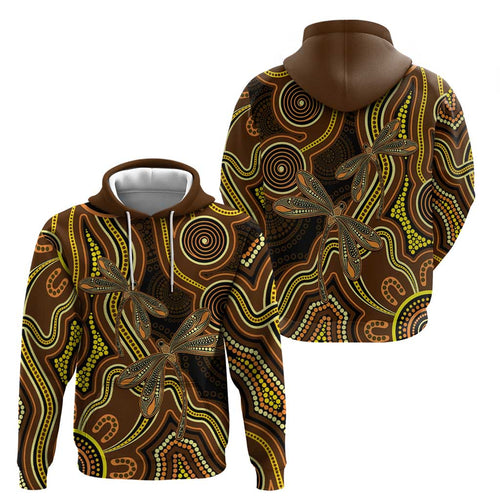 Orange Indigenous Dragonfly Australia Hoodie Aboriginal Art - Aussie Hoodie