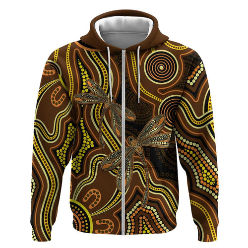 Orange Indigenous Dragonfly Australia Hoodie Aboriginal Art - Aussie Hoodie