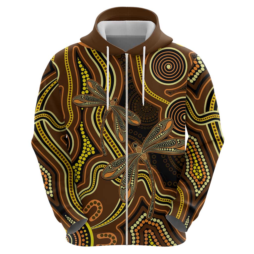 Orange Indigenous Dragonfly Australia Hoodie Aboriginal Art - Aussie Hoodie
